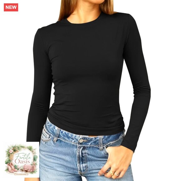 Tops - Long Sleeve Crop Top Slim Fit Y2K Casual Basic Tee Tight Going Out Shirt